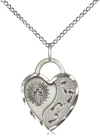 Sterling Silver Footprints Heart Pendant on a 18 inch Sterling Silver Light Curb chain