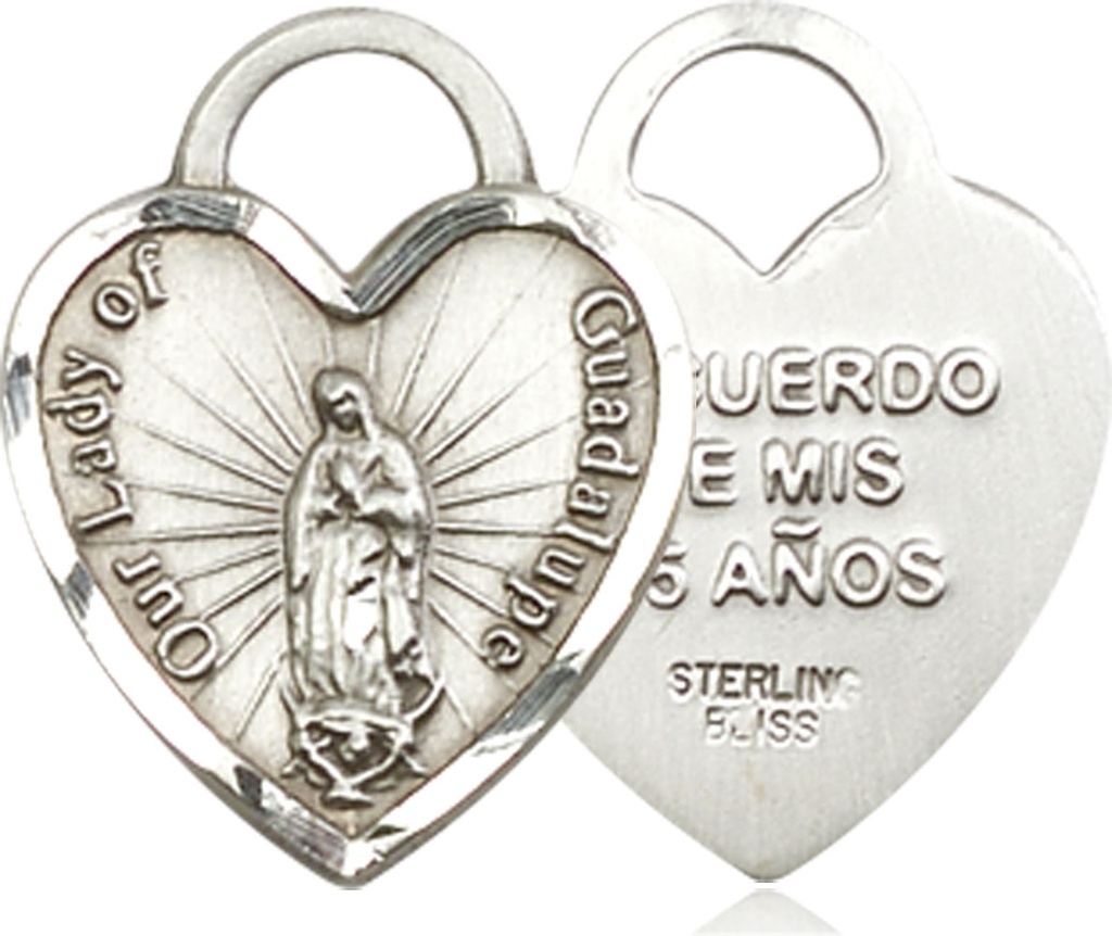 Sterling Silver Our Lady of Guadalupe Heart Recuerdo Medal