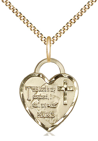 14kt Gold Filled Lord Is My Shepherd Heart Pendant on a 18 inch Gold Plate Light Curb chain