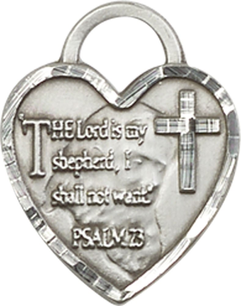 Sterling Silver Lord Is My Shepherd Heart Medal
