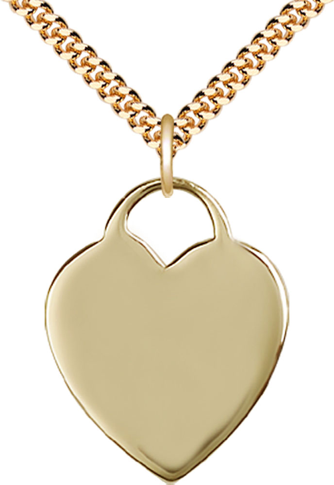 14kt Gold Filled Heart Pendant on a 24 inch Gold Plate Heavy Curb chain