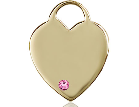 14kt Gold Heart Medal with a 3mm Rose Swarovski stone