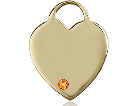 14kt Gold Heart Medal with a 3mm Topaz Swarovski stone