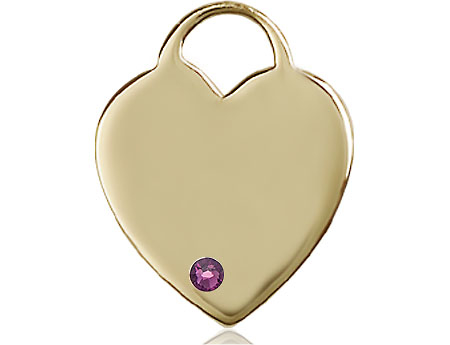 14kt Gold Heart Medal with a 3mm Amethyst Swarovski stone