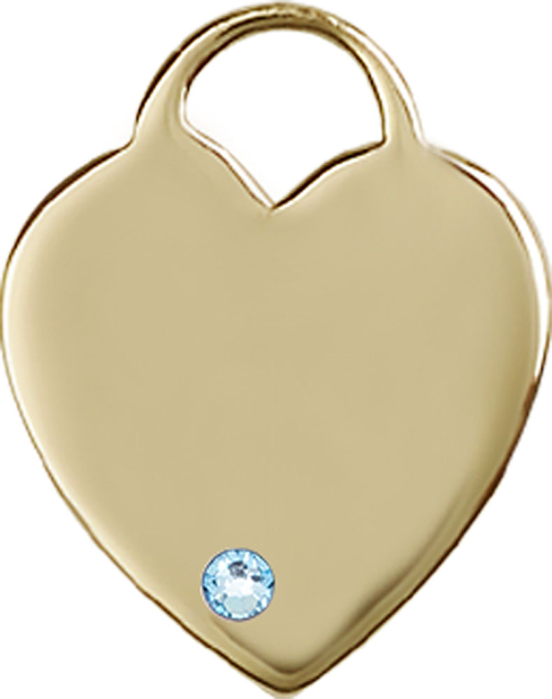14kt Gold Heart Medal with a 3mm Aqua Swarovski stone