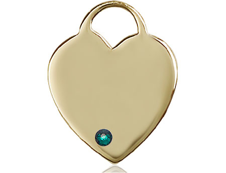 14kt Gold Heart Medal with a 3mm Emerald Swarovski stone