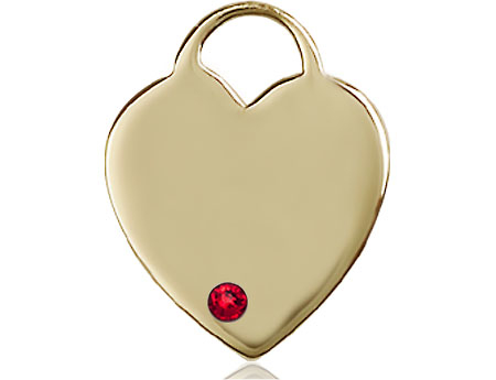 14kt Gold Heart Medal with a 3mm Ruby Swarovski stone