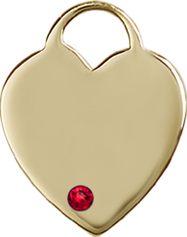 14kt Gold Heart Medal with a 3mm Ruby Swarovski stone