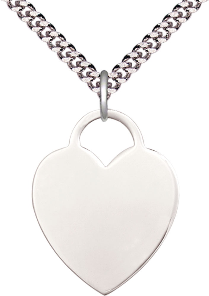 Sterling Silver Heart Pendant on a 24 inch Light Rhodium Heavy Curb chain