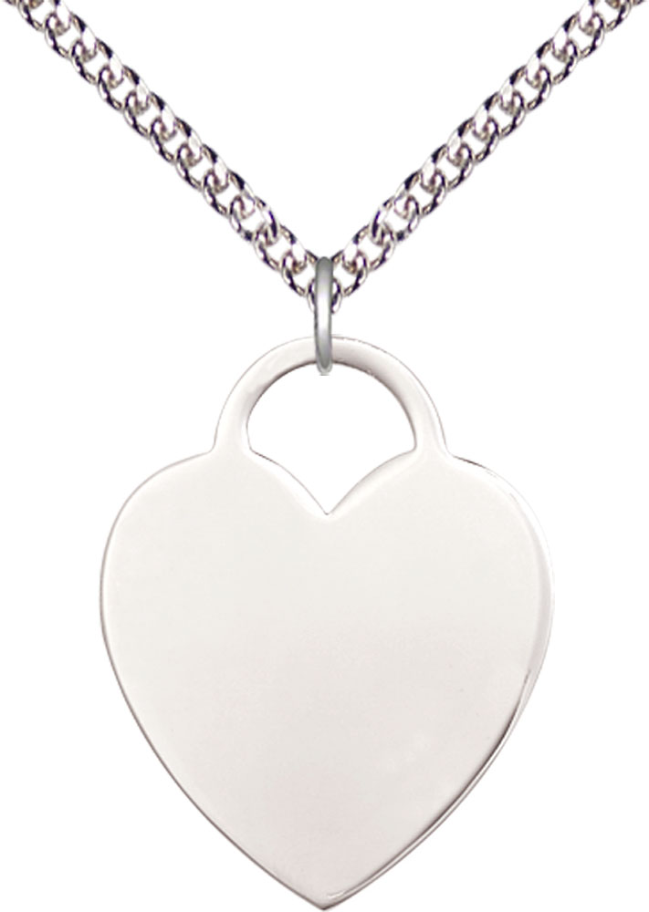 Sterling Silver Heart Pendant on a 24 inch Sterling Silver Heavy Curb chain