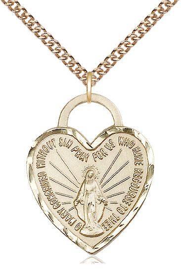 14kt Gold Filled Miraculous Heart Pendant on a 24 inch Gold Filled Heavy Curb chain
