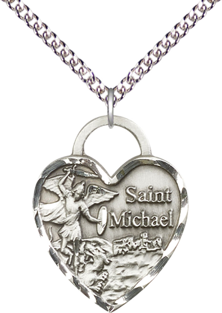 Sterling Silver Saint Michael the Archangel Pendant on a 24 inch Sterling Silver Heavy Curb chain