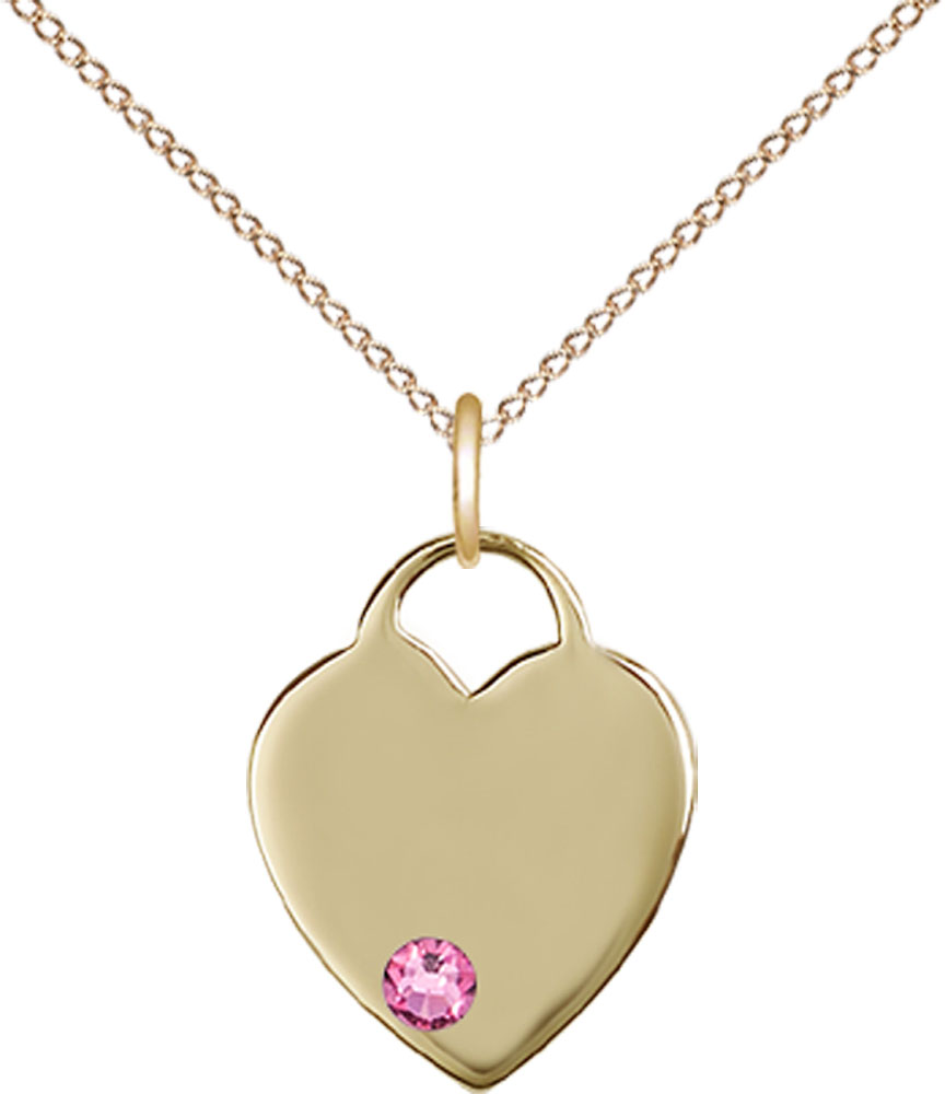 14kt Gold Filled Heart Pendant with a 3mm Rose Swarovski stone on a 18 inch Gold Filled Light Curb chain