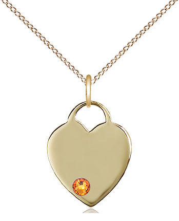 14kt Gold Filled Heart Pendant with a 3mm Topaz Swarovski stone on a 18 inch Gold Filled Light Curb chain
