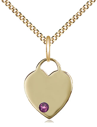 14kt Gold Filled Heart Pendant with a 3mm Amethyst Swarovski stone on a 18 inch Gold Plate Light Curb chain