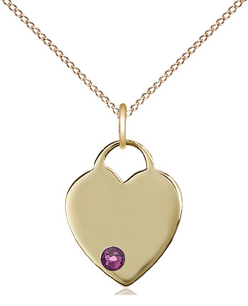 14kt Gold Filled Heart Pendant with a 3mm Amethyst Swarovski stone on a 18 inch Gold Filled Light Curb chain