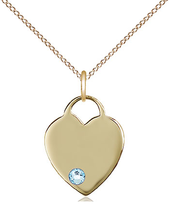 14kt Gold Filled Heart Pendant with a 3mm Aqua Swarovski stone on a 18 inch Gold Filled Light Curb chain