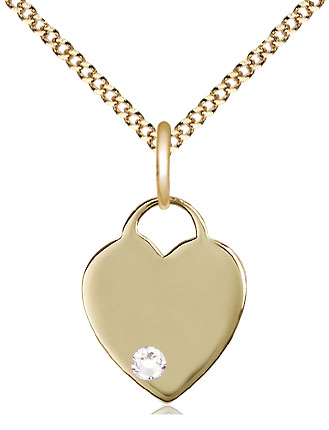 14kt Gold Filled Heart Pendant with a 3mm Crystal Swarovski stone on a 18 inch Gold Plate Light Curb chain