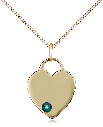 14kt Gold Filled Heart Pendant with a 3mm Emerald Swarovski stone on a 18 inch Gold Filled Light Curb chain