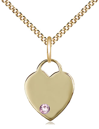 14kt Gold Filled Heart Pendant with a 3mm Light Amethyst Swarovski stone on a 18 inch Gold Plate Light Curb chain