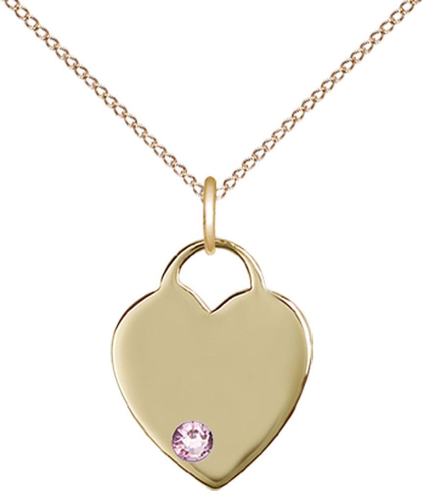 14kt Gold Filled Heart Pendant with a 3mm Light Amethyst Swarovski stone on a 18 inch Gold Filled Light Curb chain