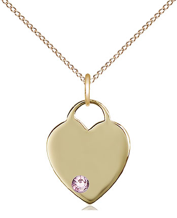 14kt Gold Filled Heart Pendant with a 3mm Light Amethyst Swarovski stone on a 18 inch Gold Filled Light Curb chain