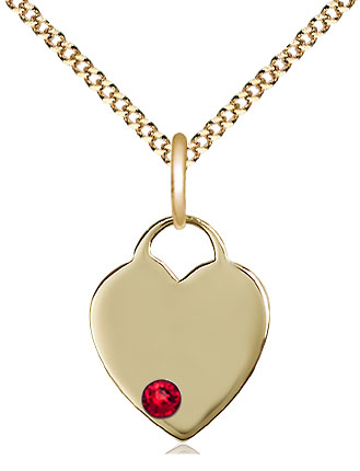 14kt Gold Filled Heart Pendant with a 3mm Ruby Swarovski stone on a 18 inch Gold Plate Light Curb chain