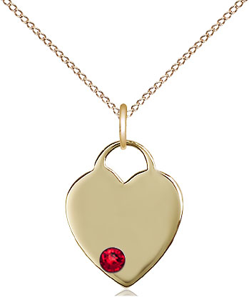 14kt Gold Filled Heart Pendant with a 3mm Ruby Swarovski stone on a 18 inch Gold Filled Light Curb chain