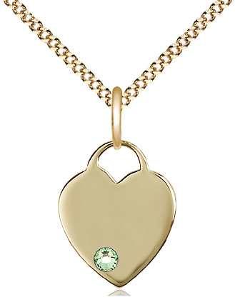 14kt Gold Filled Heart Pendant with a 3mm Peridot Swarovski stone on a 18 inch Gold Plate Light Curb chain