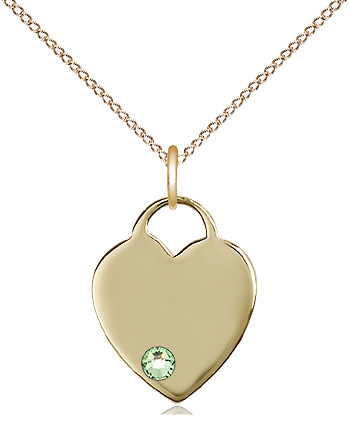 14kt Gold Filled Heart Pendant with a 3mm Peridot Swarovski stone on a 18 inch Gold Filled Light Curb chain