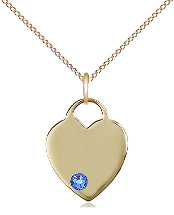 14kt Gold Filled Heart Pendant with a 3mm Sapphire Swarovski stone on a 18 inch Gold Filled Light Curb chain