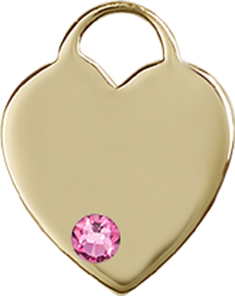 14kt Gold Heart Medal with a 3mm Rose Swarovski stone