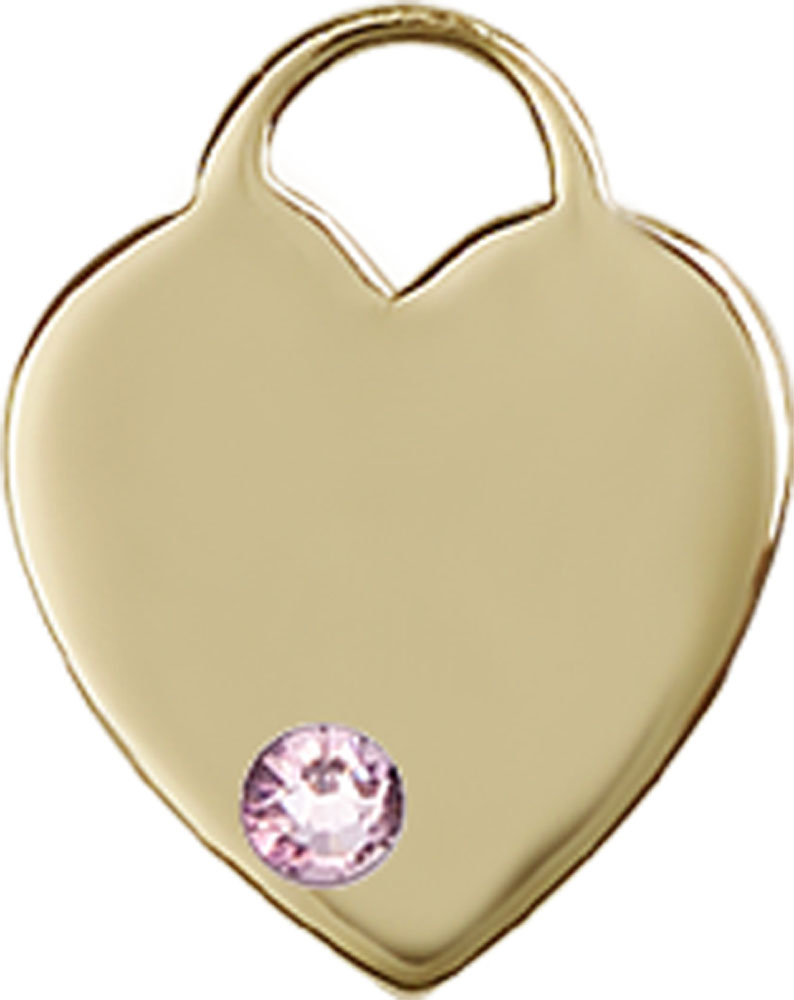 14kt Gold Heart Medal with a 3mm Light Amethyst Swarovski stone