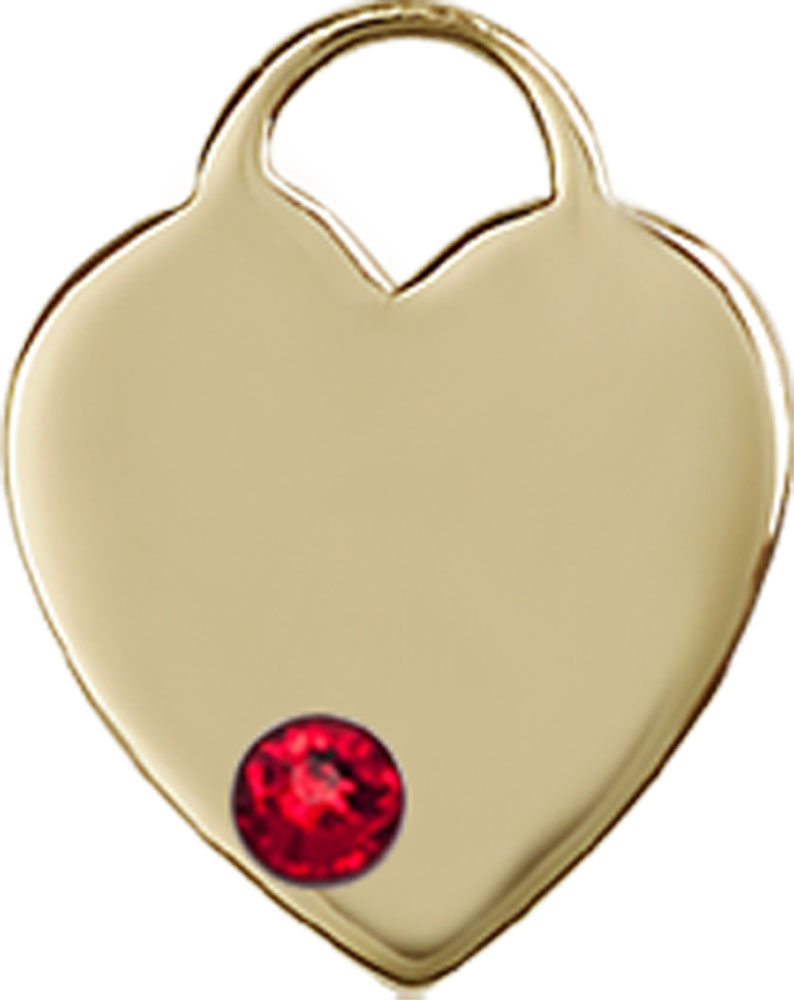 14kt Gold Heart Medal with a 3mm Ruby Swarovski stone