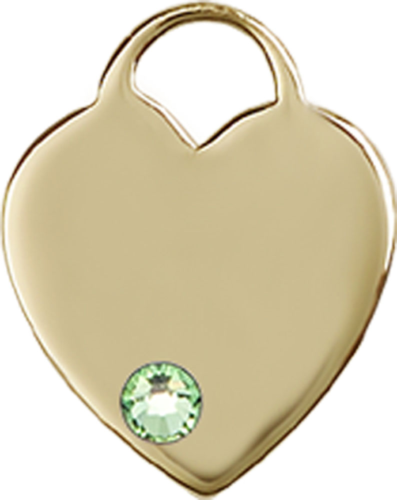 14kt Gold Heart Medal with a 3mm Peridot Swarovski stone