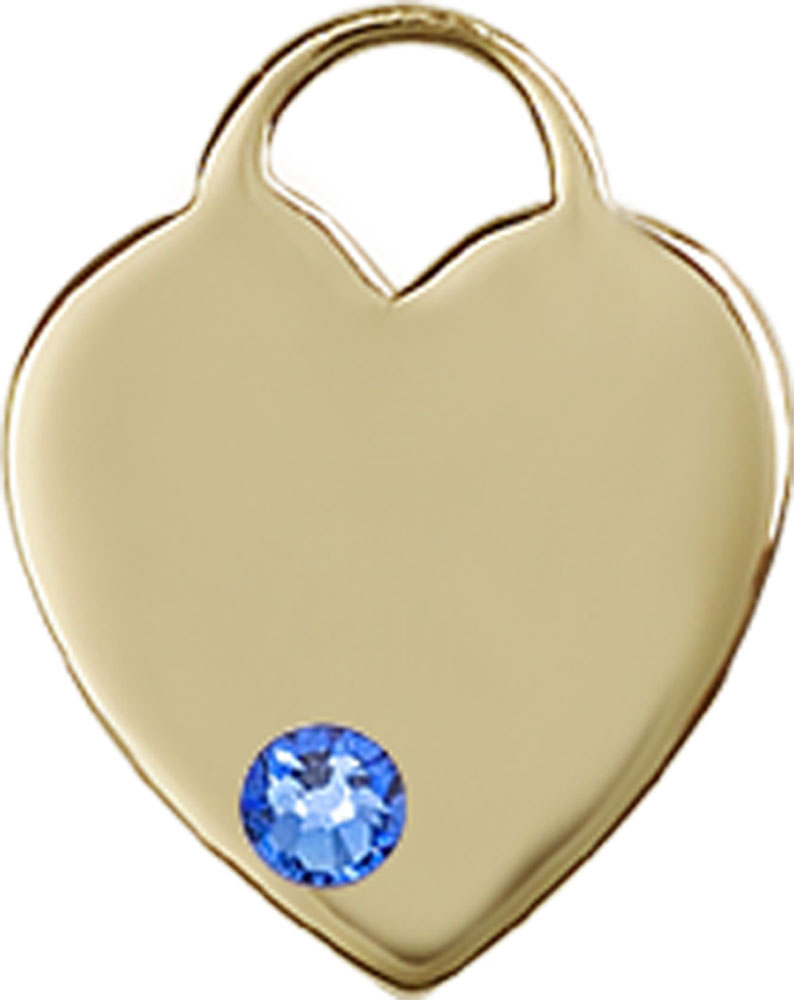 14kt Gold Heart Medal with a 3mm Sapphire Swarovski stone