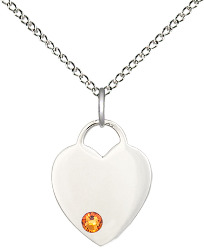 Sterling Silver Heart Pendant with a 3mm Topaz Swarovski stone on a 18 inch Sterling Silver Light Curb chain