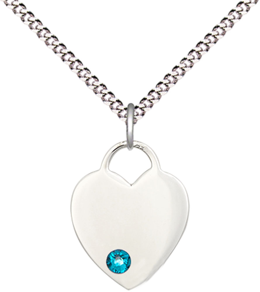 Sterling Silver Heart Pendant with a 3mm Zircon Swarovski stone on a 18 inch Light Rhodium Light Curb chain