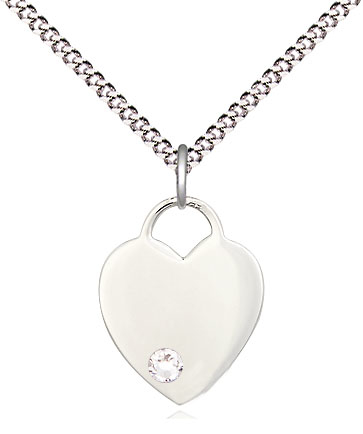 Sterling Silver Heart Pendant with a 3mm Crystal Swarovski stone on a 18 inch Light Rhodium Light Curb chain