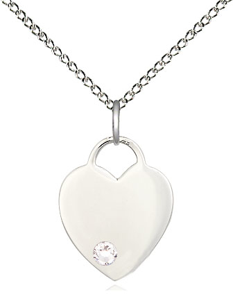 Sterling Silver Heart Pendant with a 3mm Crystal Swarovski stone on a 18 inch Sterling Silver Light Curb chain