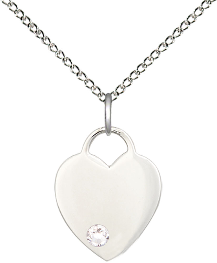 Sterling Silver Heart Pendant with a 3mm Crystal Swarovski stone on a 18 inch Sterling Silver Light Curb chain