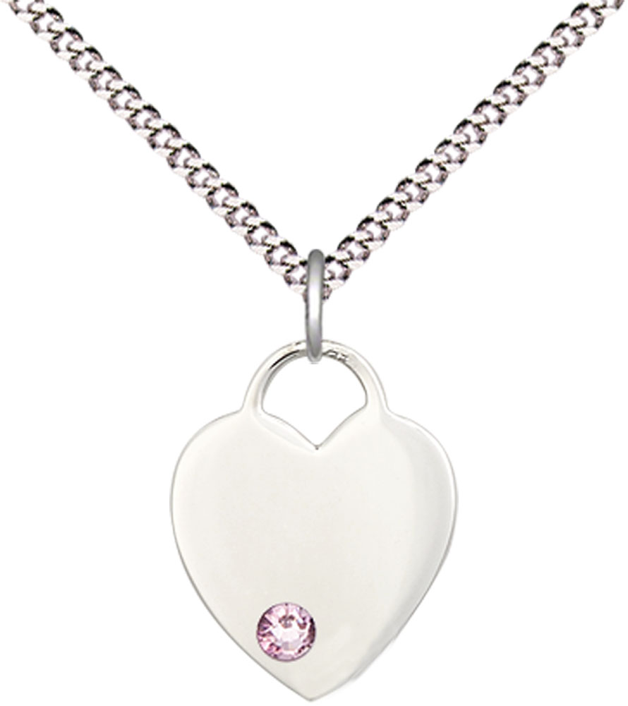 Sterling Silver Heart Pendant with a 3mm Light Amethyst Swarovski stone on a 18 inch Light Rhodium Light Curb chain