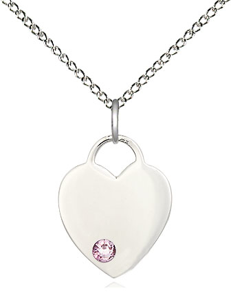 Sterling Silver Heart Pendant with a 3mm Light Amethyst Swarovski stone on a 18 inch Sterling Silver Light Curb chain