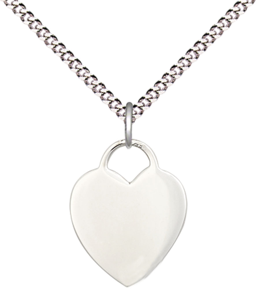 Sterling Silver Heart Pendant on a 18 inch Light Rhodium Light Curb chain