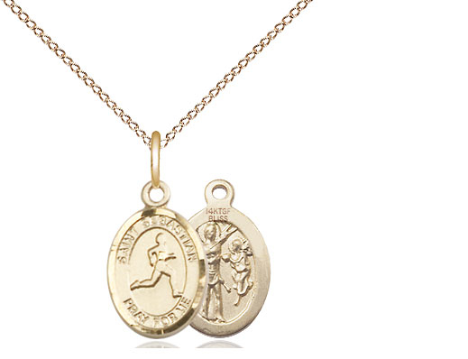 14kt Gold Filled Saint Sebastian Track and Field Pendant on a 18 inch Gold Filled Light Curb chain