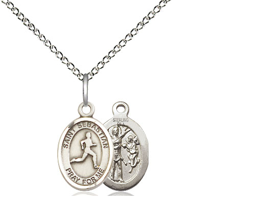 Sterling Silver Saint Sebastian Track and Field Pendant on a 18 inch Sterling Silver Light Curb chain