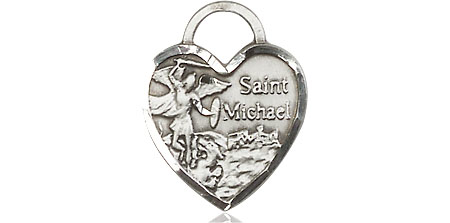 Sterling Silver Saint Michael Heart Medal