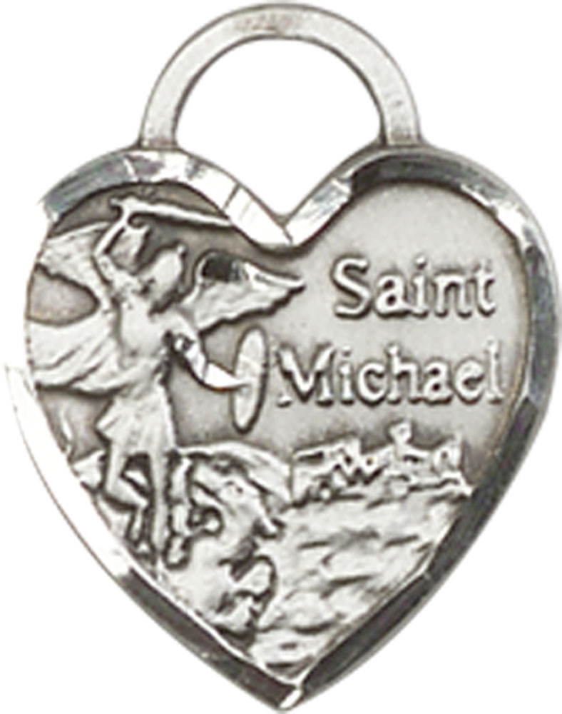 Sterling Silver Saint Michael Heart Medal
