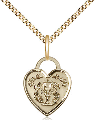 14kt Gold Filled Communion Heart Pendant on a 18 inch Gold Plate Light Curb chain