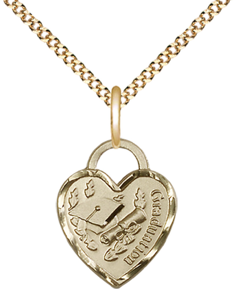 14kt Gold Filled Graduation Heart Pendant on a 18 inch Gold Plate Light Curb chain